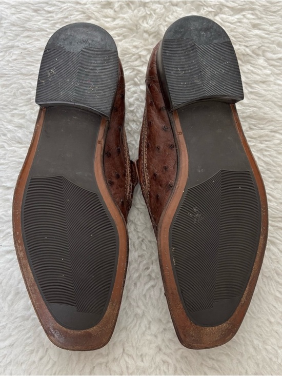 Stefano Ricci Ostrich Quill Genuine Brown leather Loafers Shoes size 9